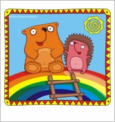 Мишка и Ёжик сидят на радуге